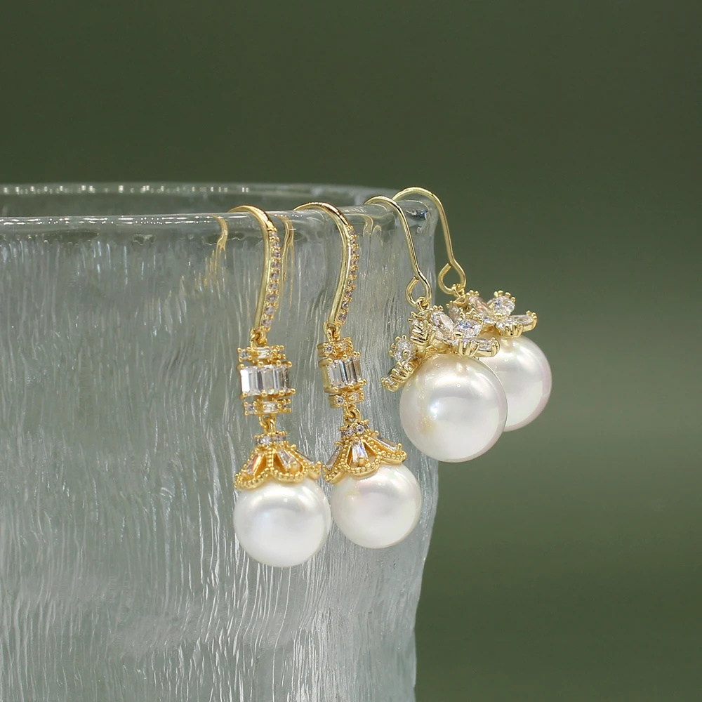 

Trendy Retro Elegant White Imitation Pearl Cubic Zirconia Earrings 18K Gold Plated Eardrop For Women Fashion Wedding Jewelry