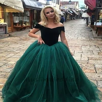 dark green top velvet evening gowns elegant off the shoulder pricess prom dress a line tulle formal women pageant party gowns
