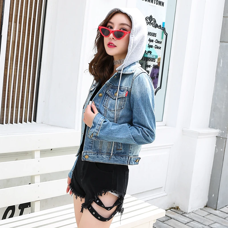 Однотонная классическая синяя куртка с отложным воротником и капюшоном для