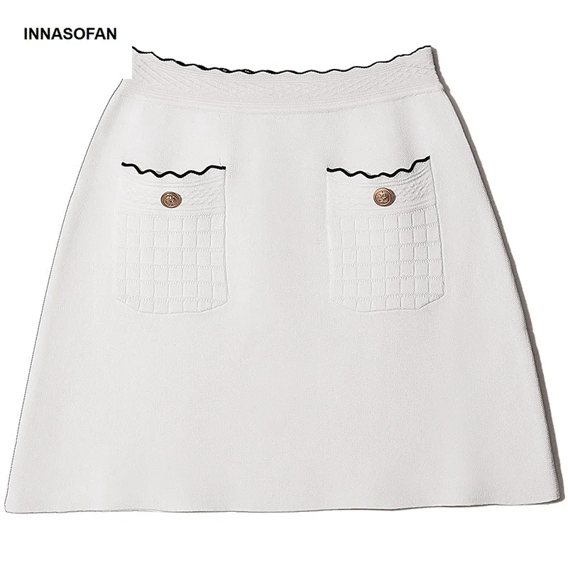 INNASOFAN трикотажная Мини-юбка Женская осенне-зимняя юбка с высокой талией модная