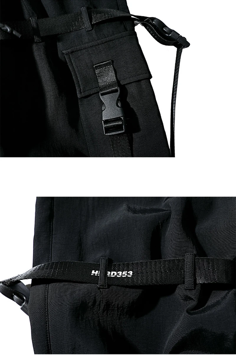 

RHYMONSTER Buckle Decoration Irregular Pockets Joggers Pant 2021 Casual Harem Streetwear Mens High Street Fashion Trousers