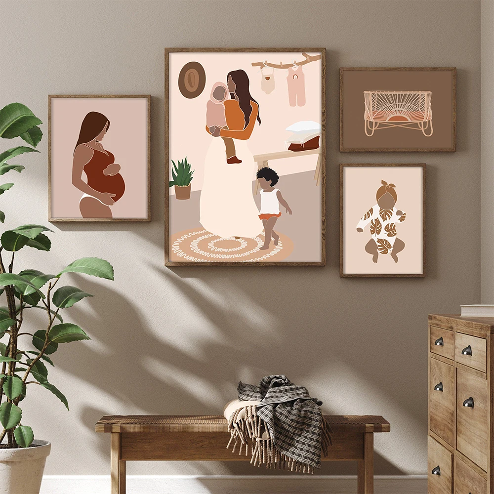 

Boho Nursery Print Pregnant Wall Pictures Bohemian Baby Wall Art Canvas Painting Nordic Minimalist Poster Kid Room Bedroom Decor