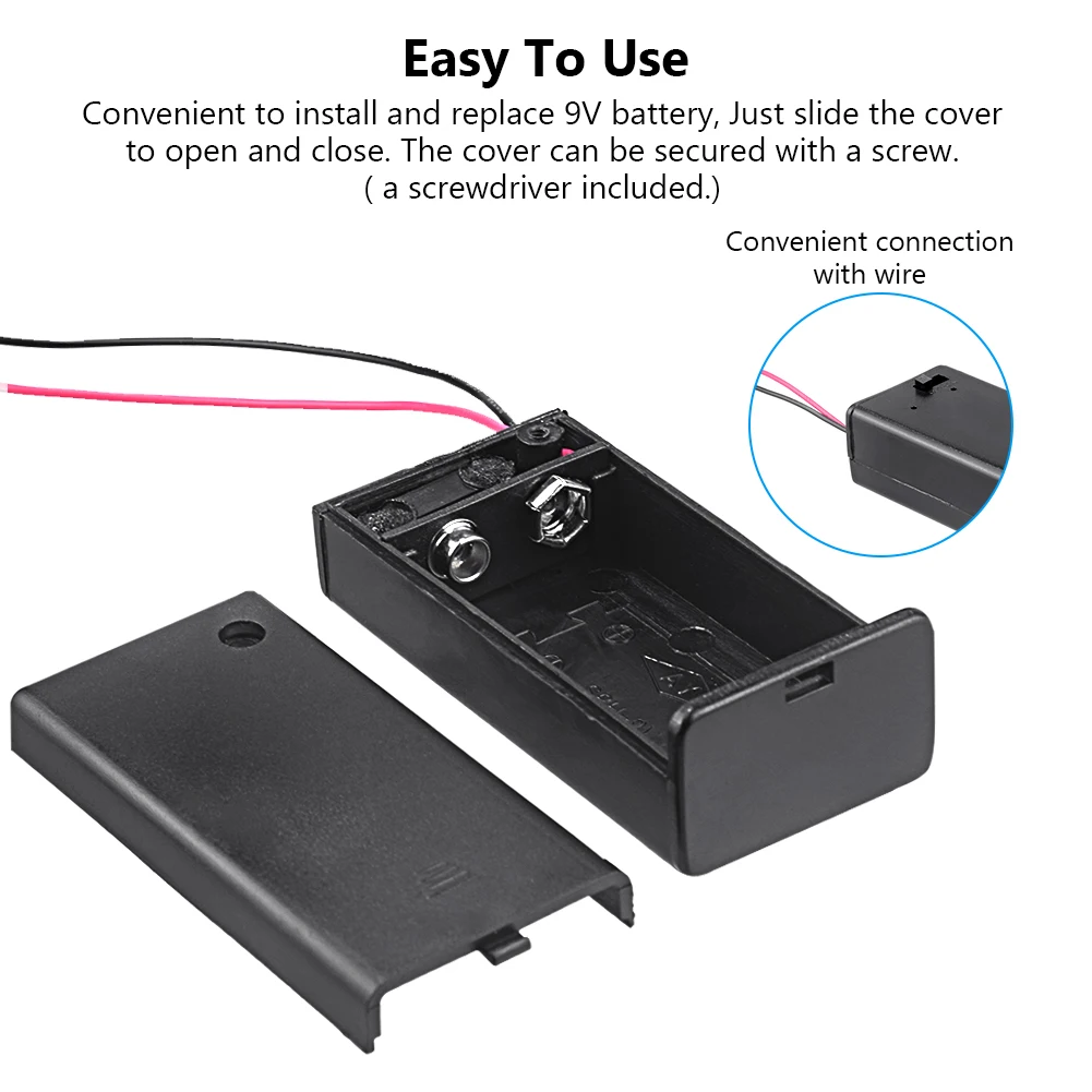 1 шт. пластиковый держатель для батарей 9 В с выключателем |