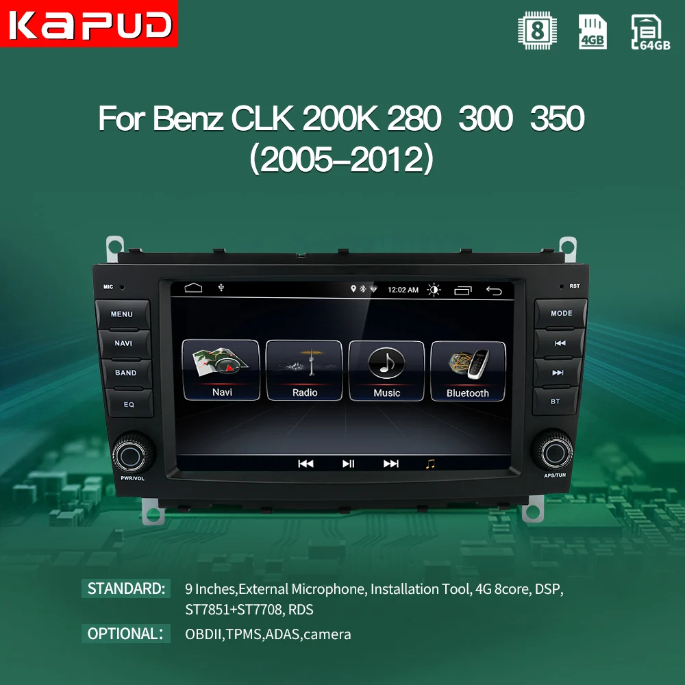 Автомобильный мультимедийный плеер Kapud Android 10 Авторадио с GPS для Mercedes Benz CLK Class W209