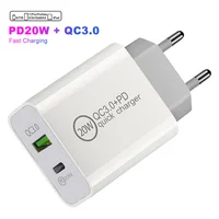 100 Pcs/lot 20W PD Dual USB Charger Quick Charge QC 3.0 US EU Plug For iPhone 12 Power Delivery Phone Adapter Travel Chargers