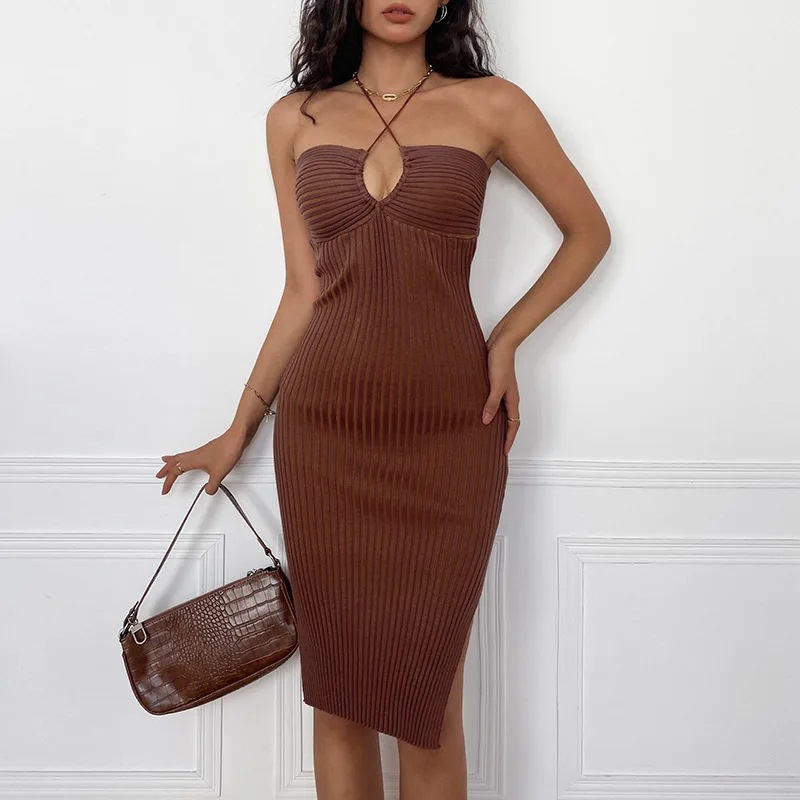 

Summer Backless Sexy Party Midi Dress Women Black Sleeveless Strap A Line Dresses Ladies Elegant Slim Ruched 2021