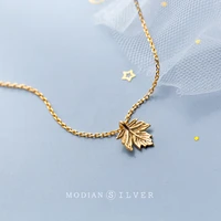 modian silver gold color simple tiny maple leaf necklaces pendant luxury match 925 sterling silver fashion jewelry for women