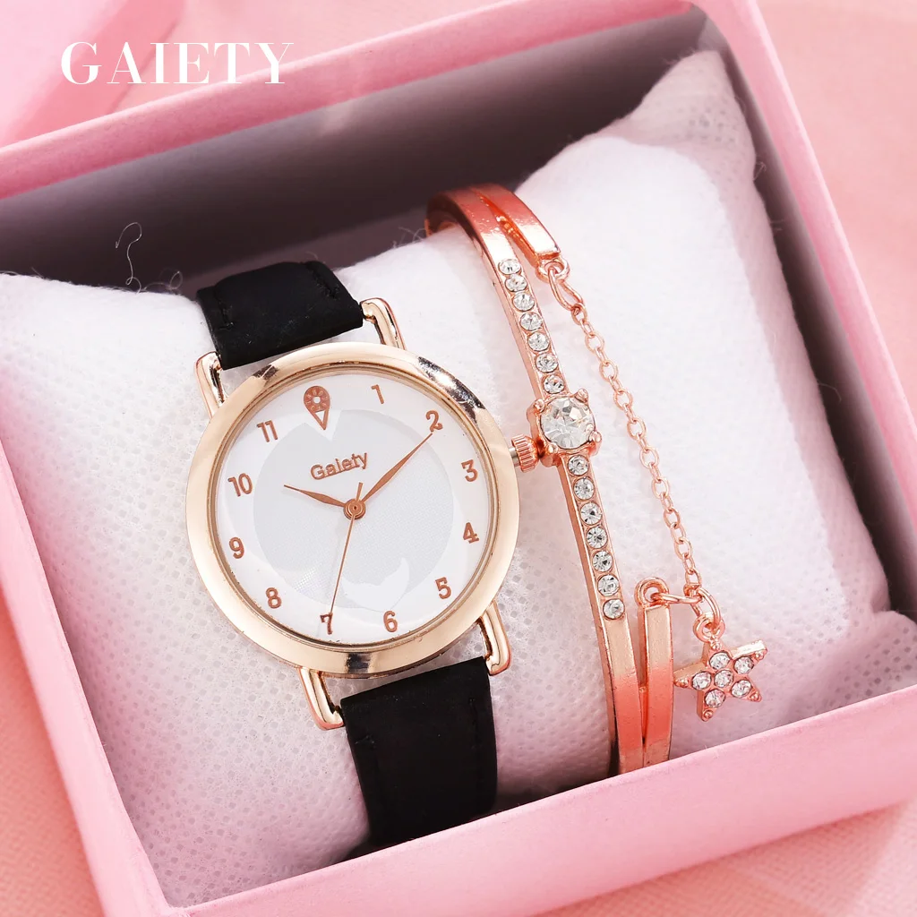 

Gaiety Brand Casual Women Romantic Wrist Watch Bracelet Leather Rhinestone Designer Ladies Clock Simple Dress Gfit Montre Femme