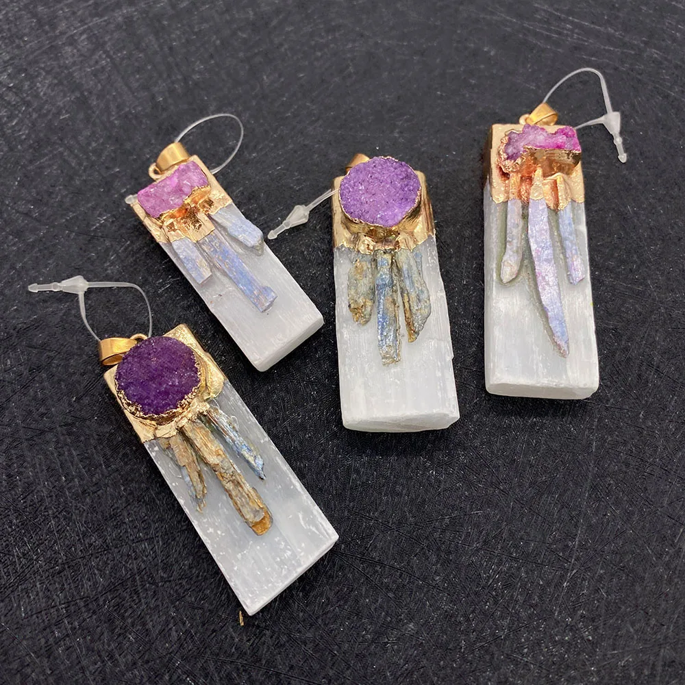 

1pcs Natural Stone Pendant Rectangular Colorful Healing Stone DIY Necklace Accessories Charm Making Male and Female Designers