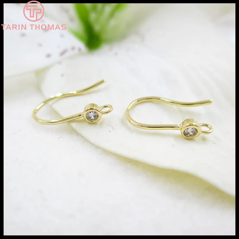 4 шт. медные серьги крючки золотого цвета с цирконием 14 мм 24 к высокое качество