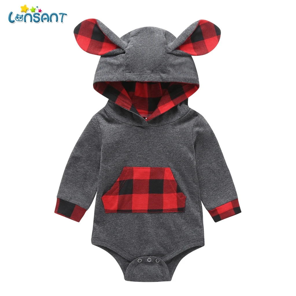 LONSANT/костюм с милым кроликом для маленьких мальчиков и девочек Однотонное боди