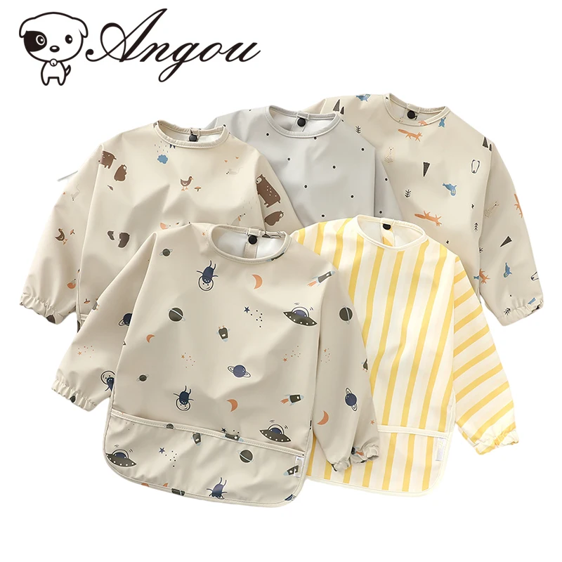 Слюнявчик детский из ПУ кожи водонепроницаемый нагрудник с рисом длинными