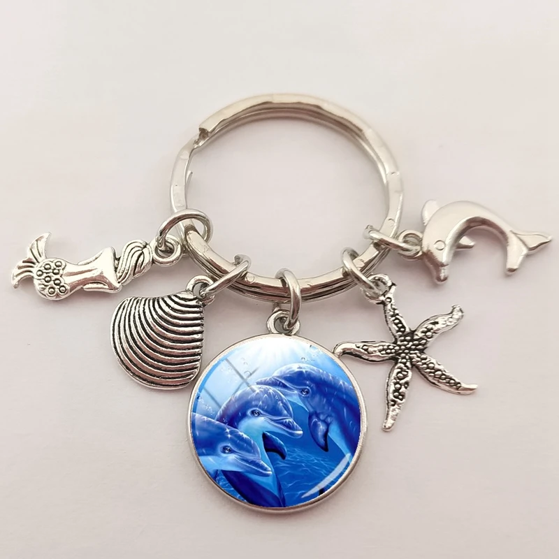 Брелок для ключей сделай сам с изображением дельфина голубого океана | Украшения