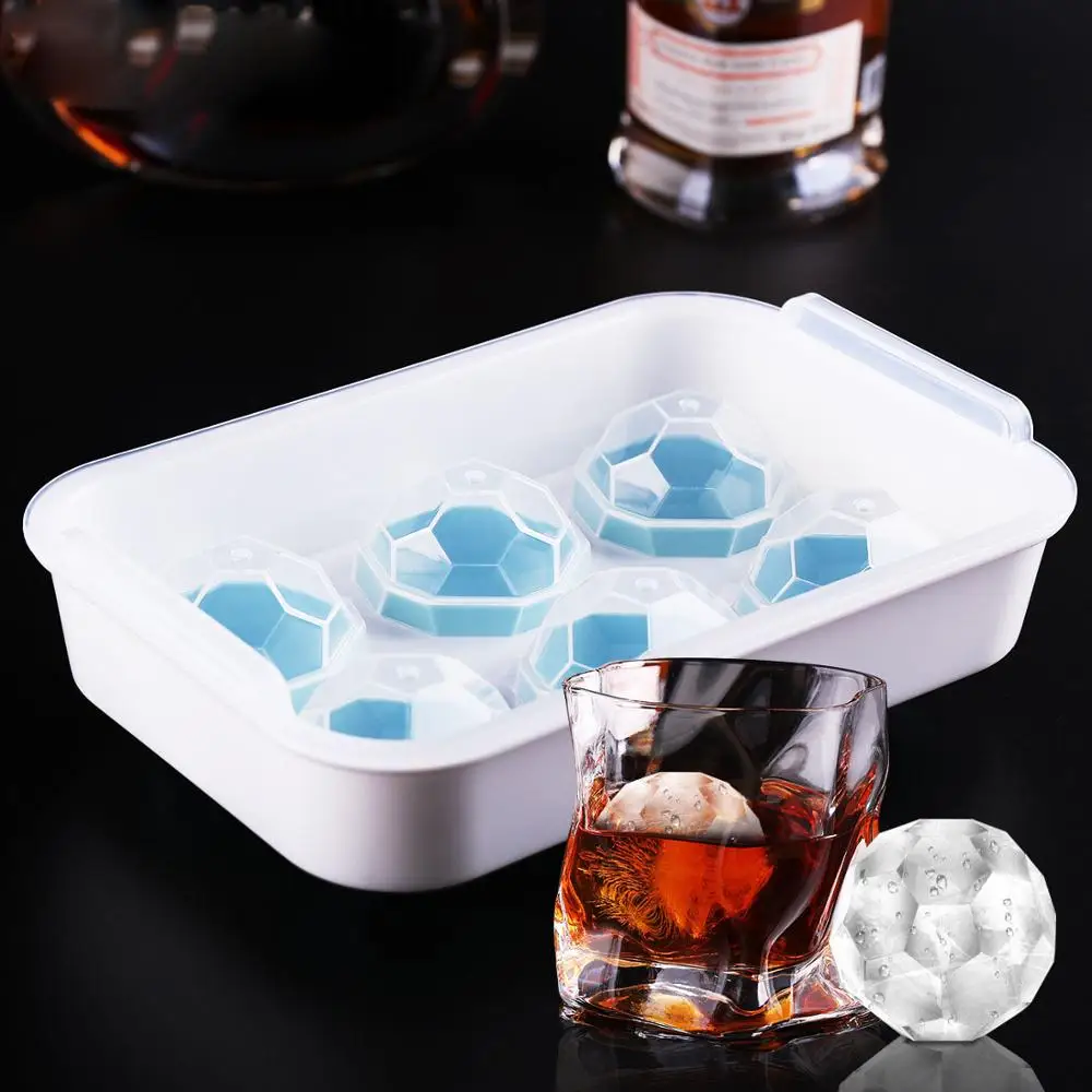 

EHEH 6 Grid Food Grade Silicone Ice Tray with Lid Ice Cube Mold Whiskey Ice Cube Maker Ball Mold, Reusable and BPA Free