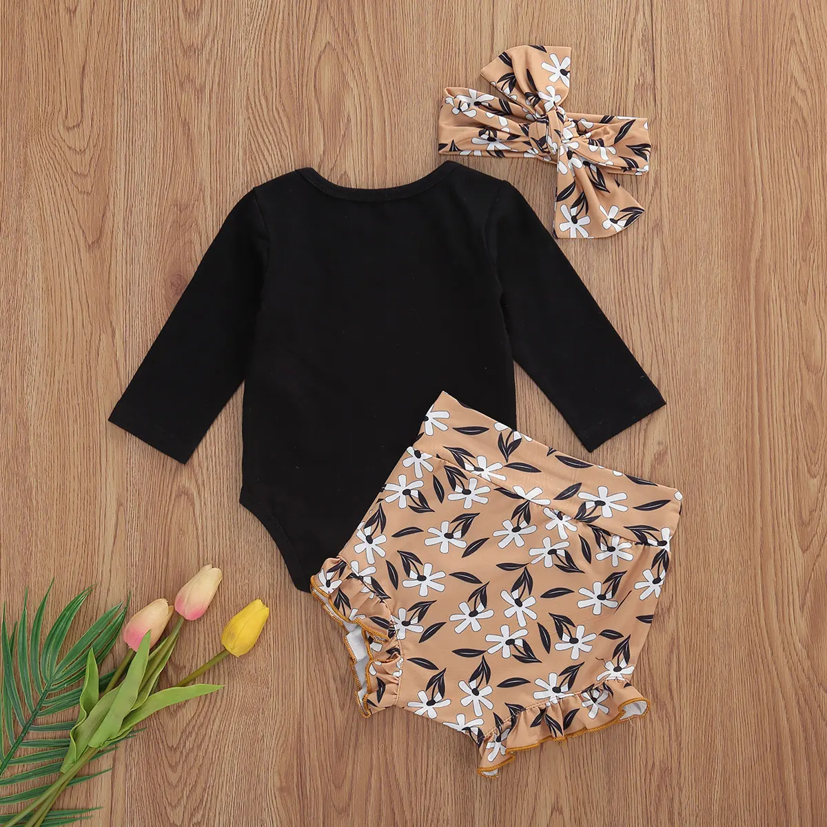 Новинка Комплект из 3 предметов для маленьких девочек Милый однотонный