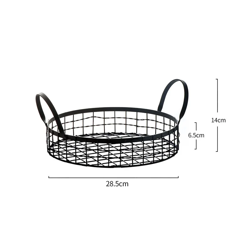 

Nordic retro wrought iron black bread basket fruit storage basket handle hollow desktop storage home storage basket