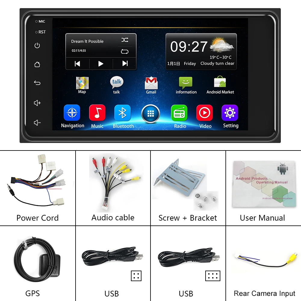 

AMPrime 2 Din Car Stereo Radio 7" Android Car Multimed Player GPS Wifi Autoradio Bluetooth For Toyota Corolla Rear View Camera