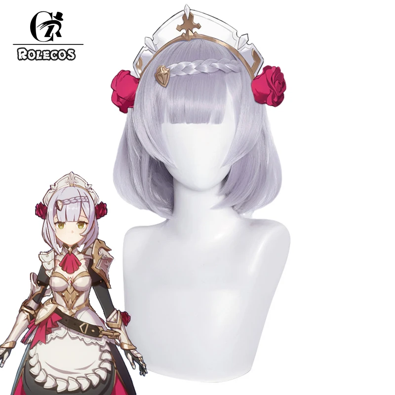 ROLECOS Genshin Impact Noelle Cosplay Wig Game Genshin Impact Cosplay Light Purple Short Braid Wig Synthetic Hair Heat Resistant