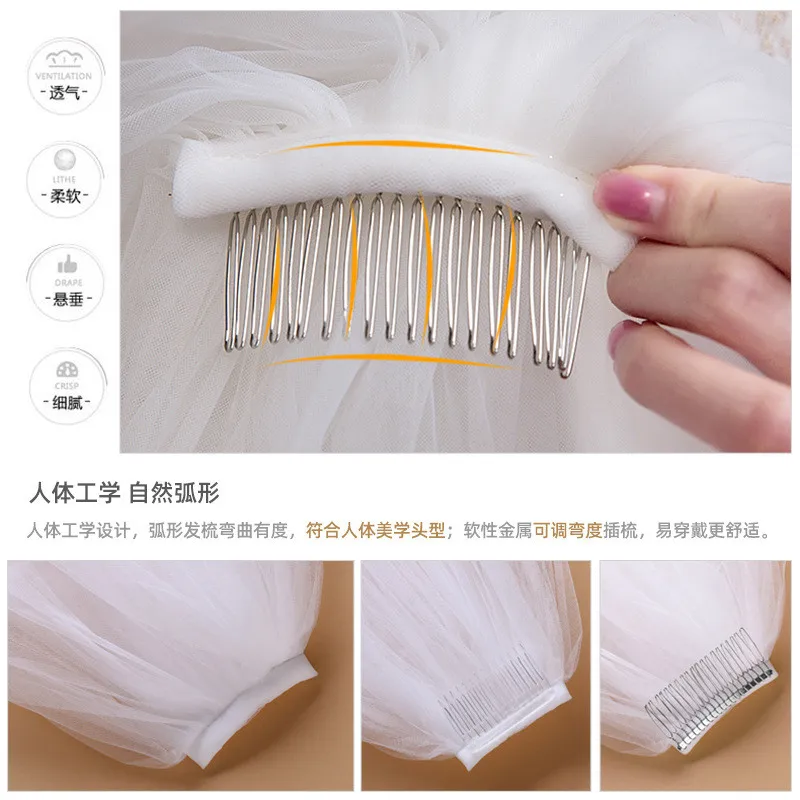 Белая черная свадебная фата двухслойная короткая кружевная с гребнем свадебные