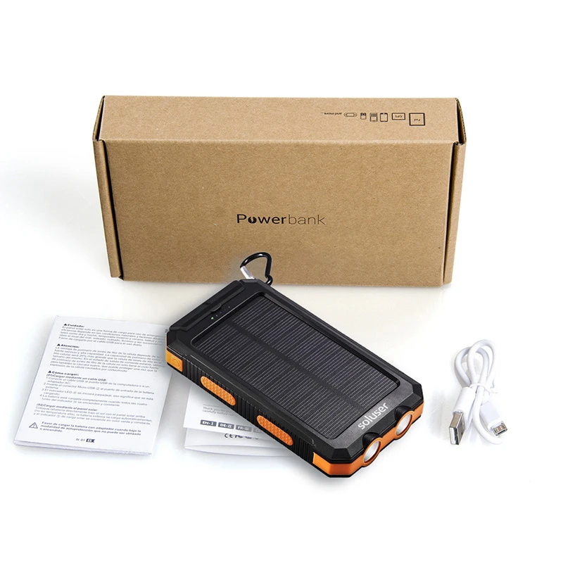 

Solar Power Bank 10000mAh For Xiaomi Powerbank Portable Charger Waterproof Poverbank with Outdoor Camping Flashlight Compass