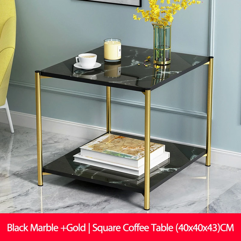 E5013-Square-black Мраморная текстура, деревянный двойной слой, квадратный журнальный столик, гостиная, диван, столик, столик, маленький столик, мебель для дома - Цвет: E5013-Square-black