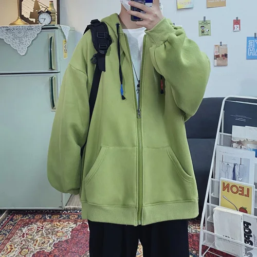 

New 2021 Spring Daily Casual Solid Color Hoodies Men Japanese Streetwear Loose Vintage Hoodie Men Plus Size Clothing