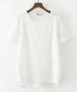 Blusas Для женщин полный хлопок черный большие размеры Футболки цветочной вышивкой длинные рукава открытые белые 3XL 6XL свободные топы тройники рубашки футболки женские - Цвет: Слоновая кость