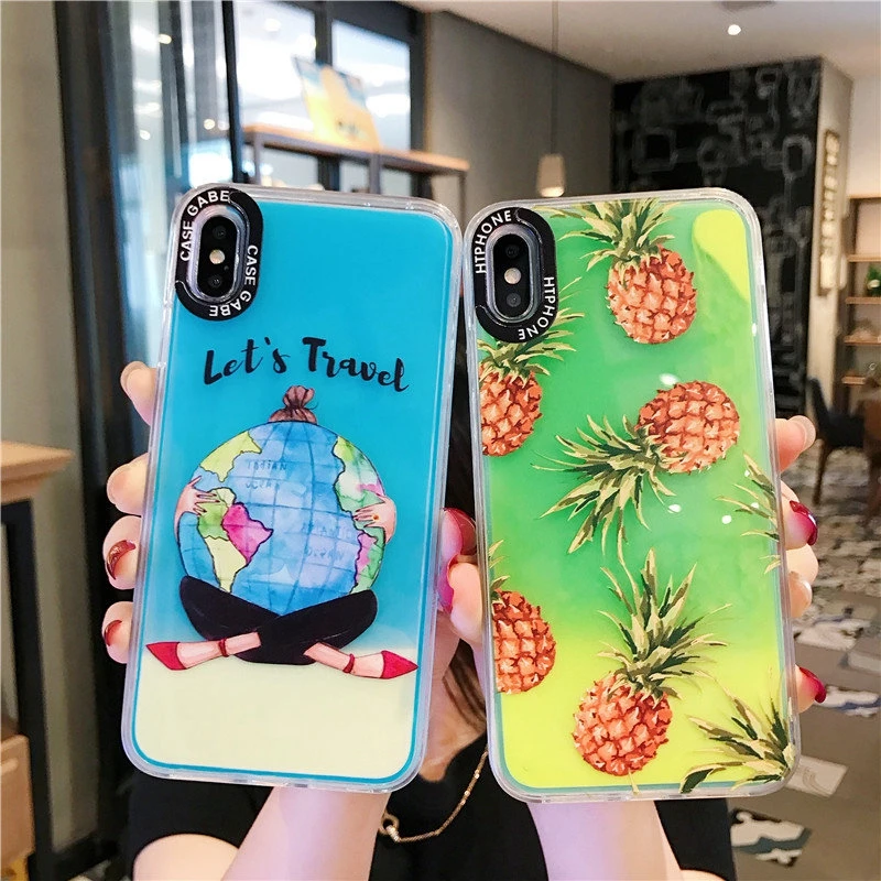 AKBKTII для iPhone 7 Quicksand жидкий светящийся неоновый песочный чехол XS Max XR 8 6s Plus светится