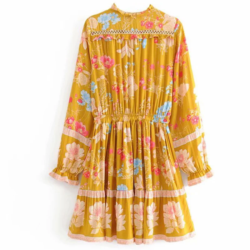 Шикарное мини-платье с цветочным принтом и длинным рукавом элегантное короткое