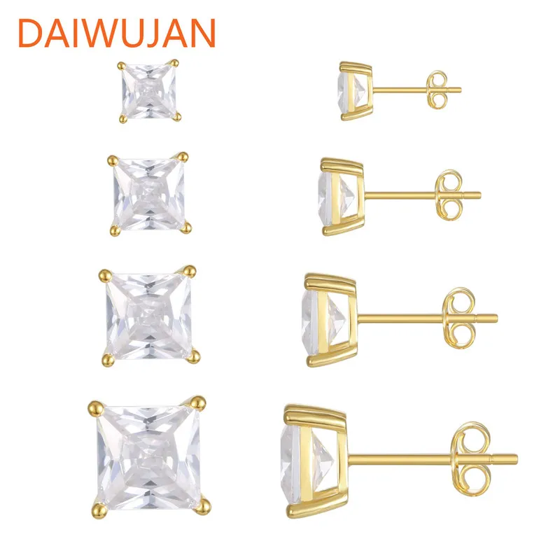

DAIWUJAN 2021 роскошные 925 стерлингового серебра 2/3/4/5/6 мм квадратный циркон серьги-гвоздики для женщин небольшой экипаж для ушей, модное ювелирно...