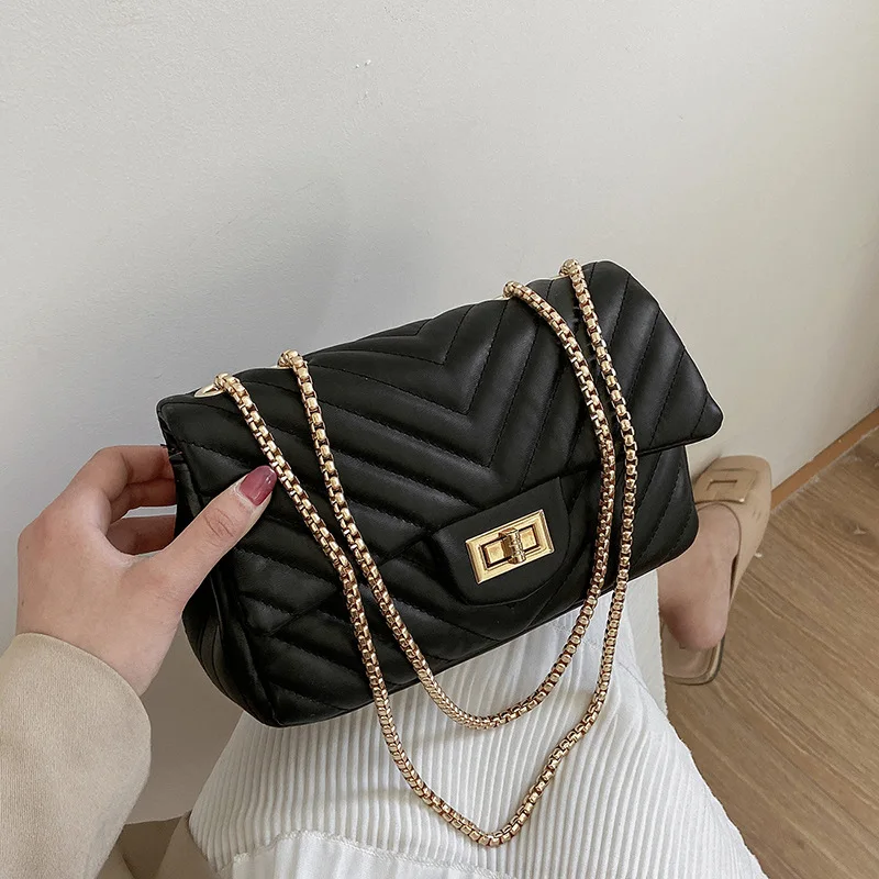 

Summer Small Fresh Texture Handbags 2021 High Quality Embroidery Thread New Lock Clamshell Korean Fashion Messenger Chain Bag