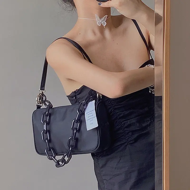 

Luxury Handbags Women Underarm Bags Designer Female Totes Acrylic Chain Ladies Crossbody Bag Oxford Cloth Shoulder Bag Bolsas