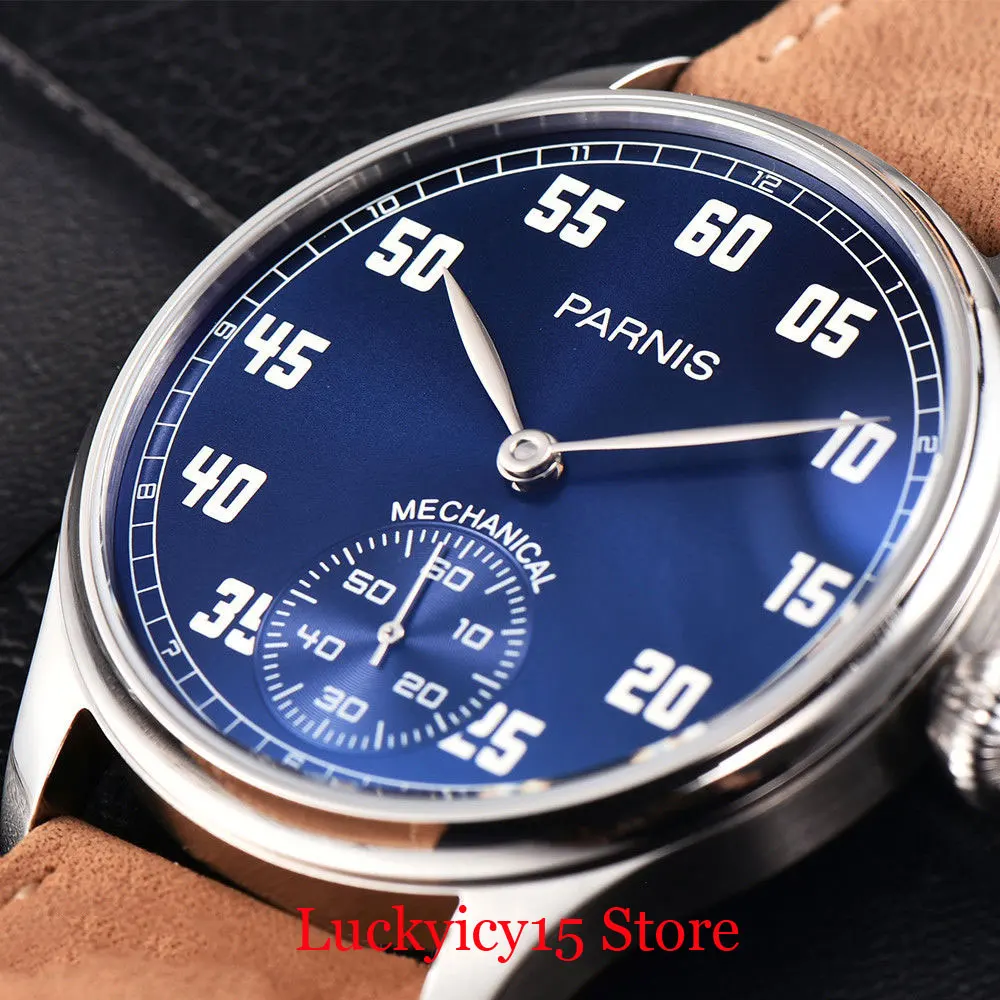 PARNIS 44 мм механические наручные часы для мужчин синий циферблат круглые 6498 Move