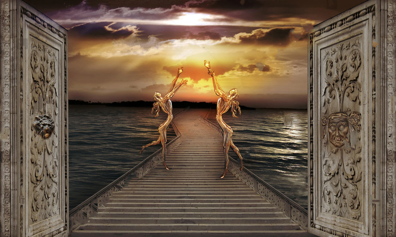 

Набор для вышивки алмазным крестиком JMINE Div 5D, дверь, небесный морской мост, лестницы, полный Алмазный рисунок, живописный художественный 3D-р...