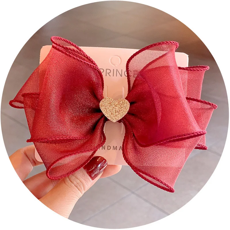 

NEW Colored Yarn Children's Hairpin 3 Layer Bow Sequins Love Kids Hair Clips Baby Girls Hair Accessories
