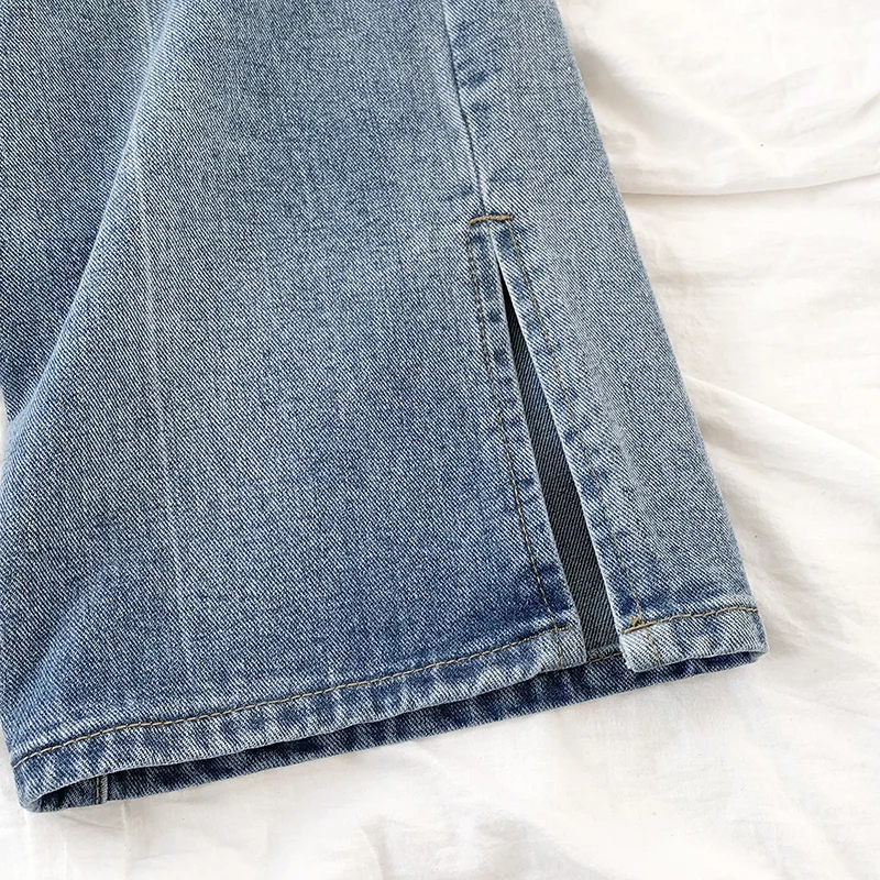 

Retro split irregular high waist loose simple straight-leg jeans pants