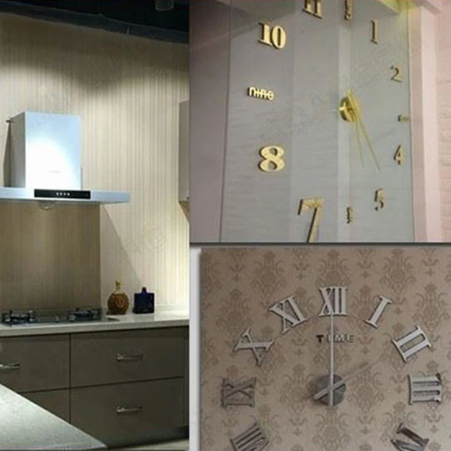 3D DIY большие настенные часы акриловые металлические зеркальные для гостиной