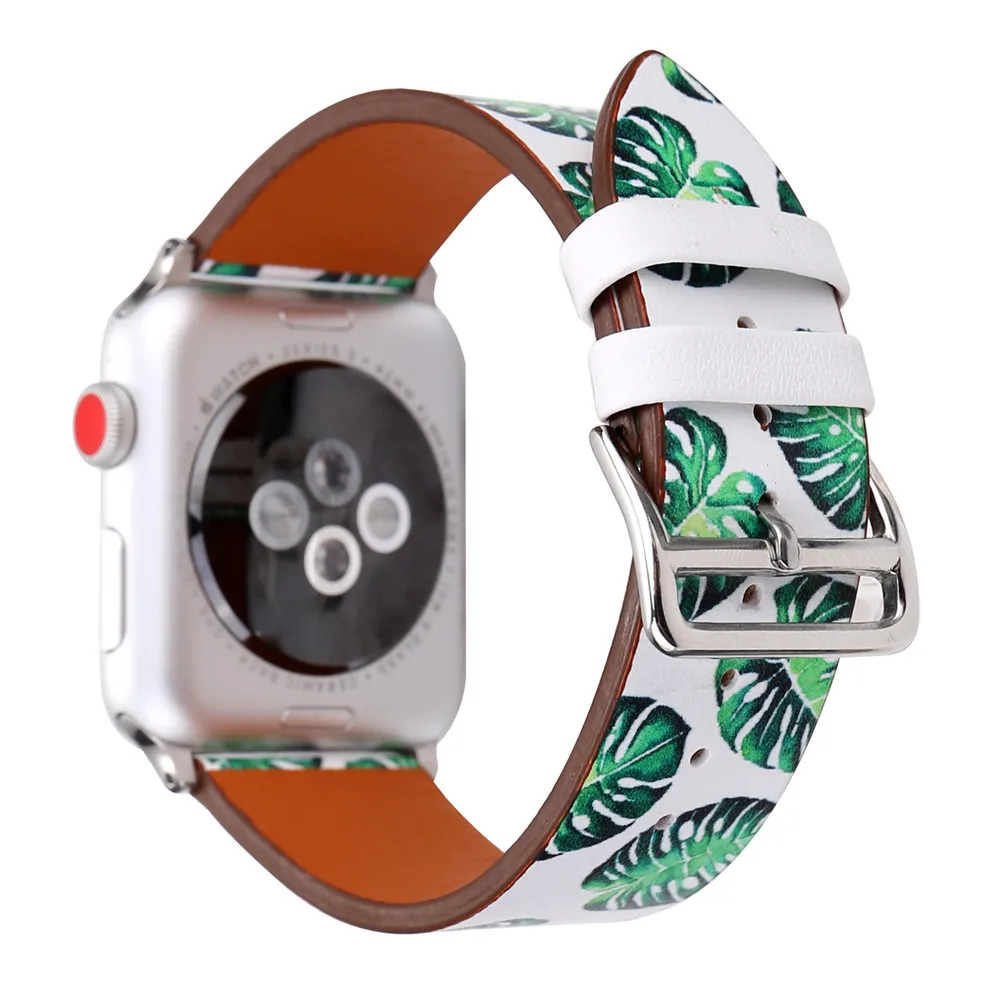 С цветочным принтом Кожаные Ремешки для наручных часов Apple Watch, версии 5/4/3/2/1 браслет полосы 44 мм 40 мм, 42 мм, 38 мм, версия для наручных часов iWatch, 4 аксессуары