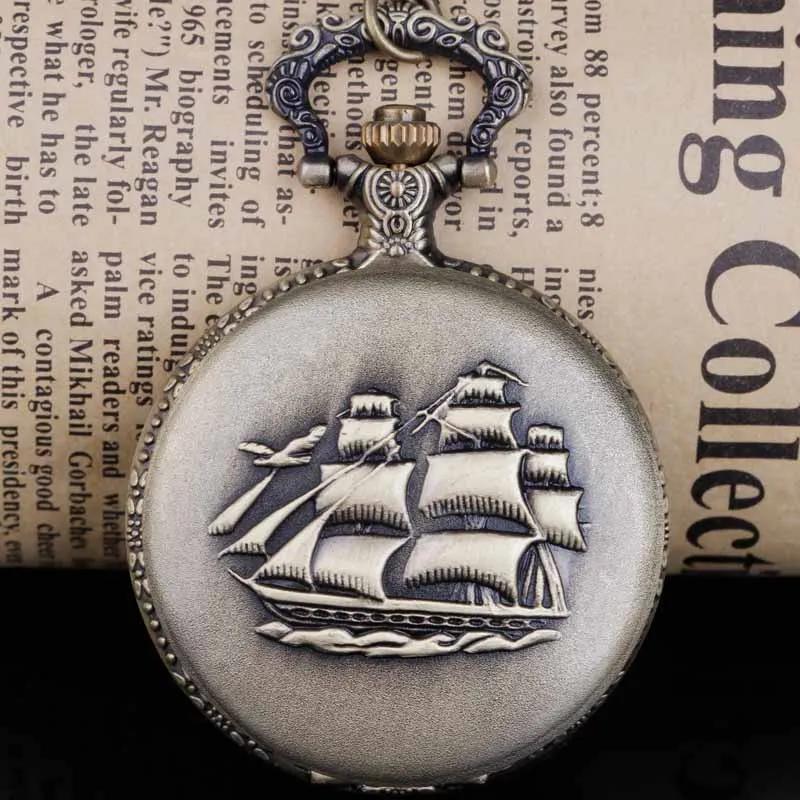 

New Design Exquisite Boat Quartz Pocket Watch with Chain Pendant Necklace Fob Watch Men Women Gift
