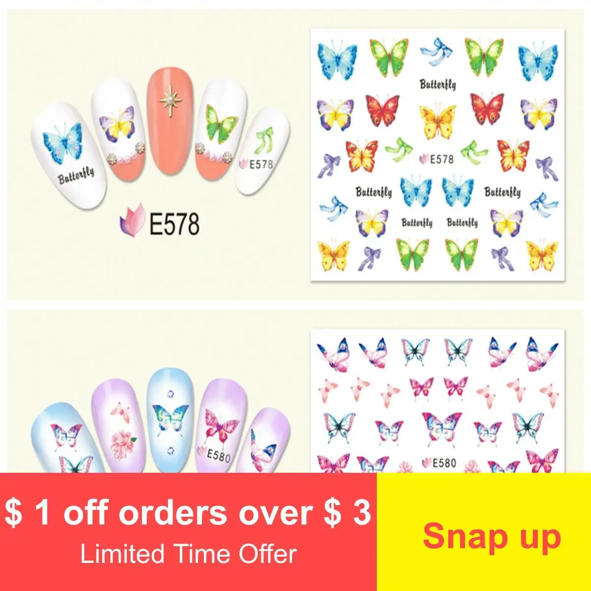 3D наклейки для ногтей ультра тонкие цветные на ногти бабочки украшения