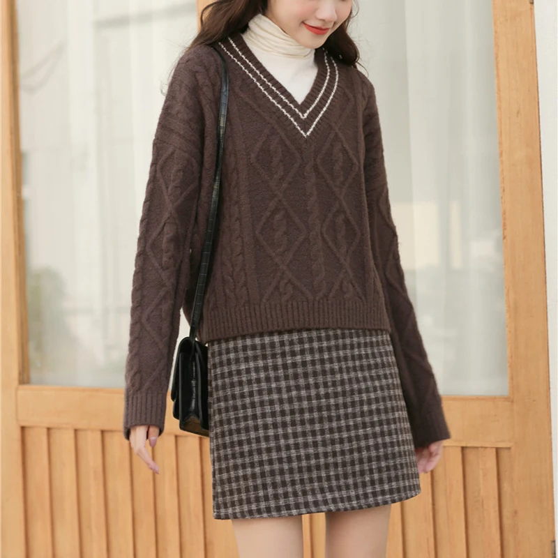 

Alien Kitty 2021 New Women Sweaters Knitted Female Solid Casual Sweet V-Neck Pullover Loose Elegant Office Lady All Match Tops