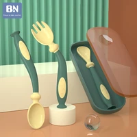 bn silicone spoon for baby utensils set auxiliary food toddler learn to eat training bendable soft fork infant children tablewar