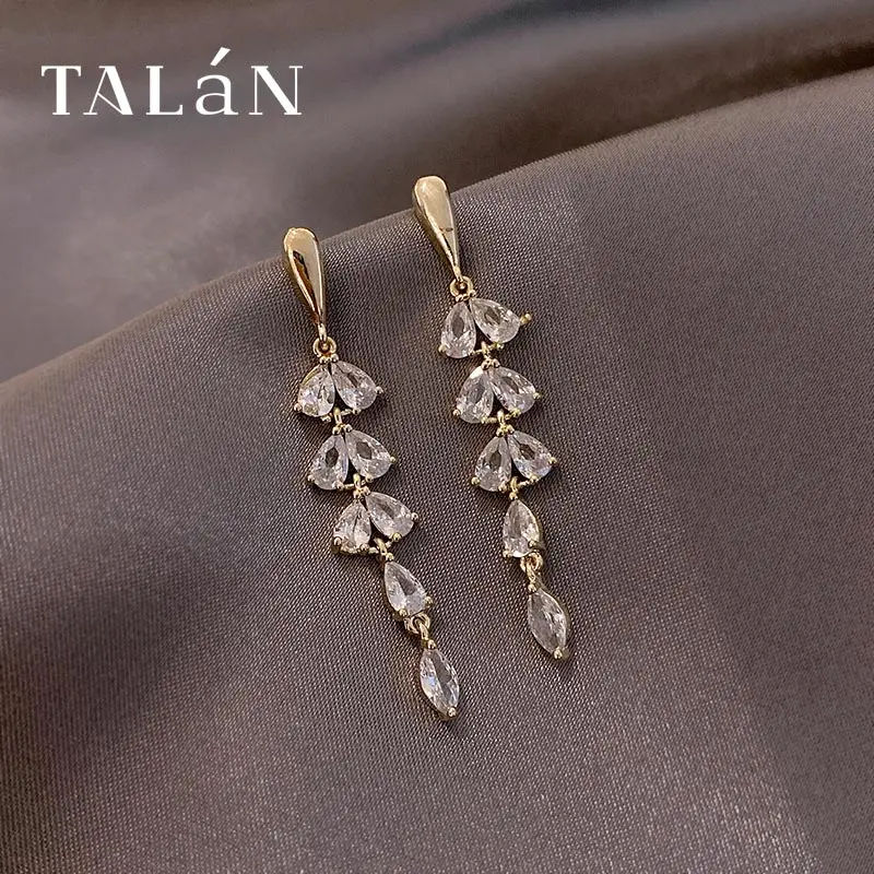 

New Metal Zircon Drop Earrings for Women Shiny Long Tassel Sexy Dress Ears Unusual Girl's Wedding Party Fashion Jewelry Gift