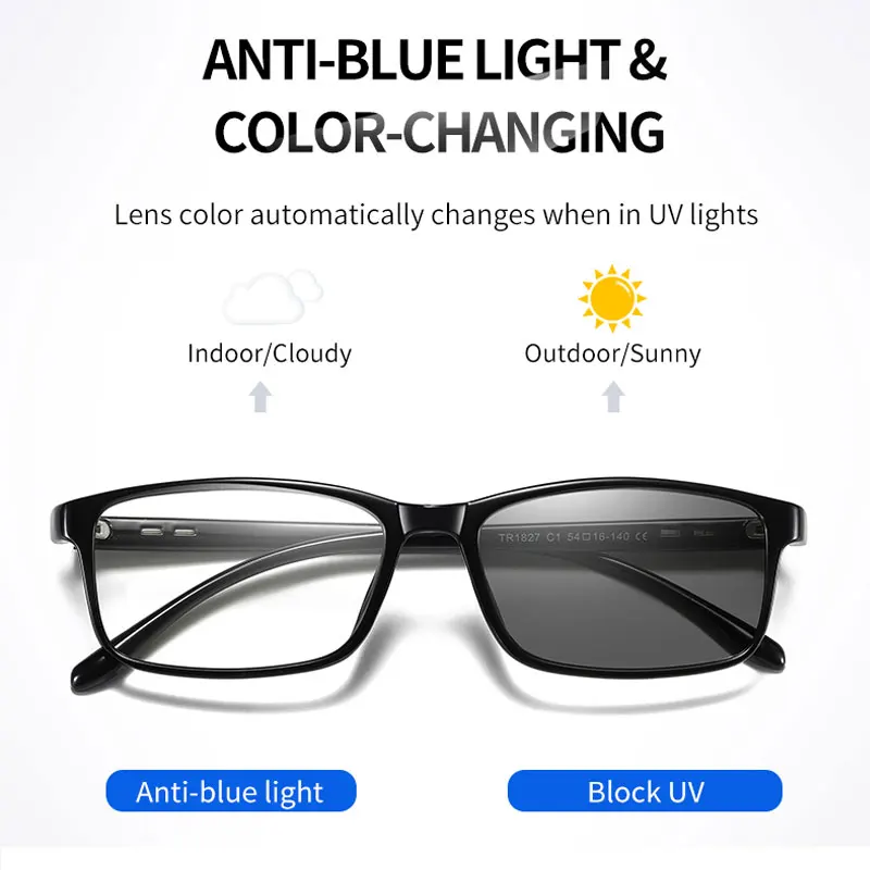 

Men Photochromic Sunglasses Rectangle Anti Blue Light Glasses Optic 0 Degrees Automatic color change Lens Computer Glasses 2020