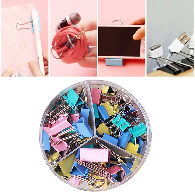 

84 Pieces Portable Colored Binder Clips Assorted Sizes Paper Clamps Multifunctional Metal Clip Clear Box Storaged