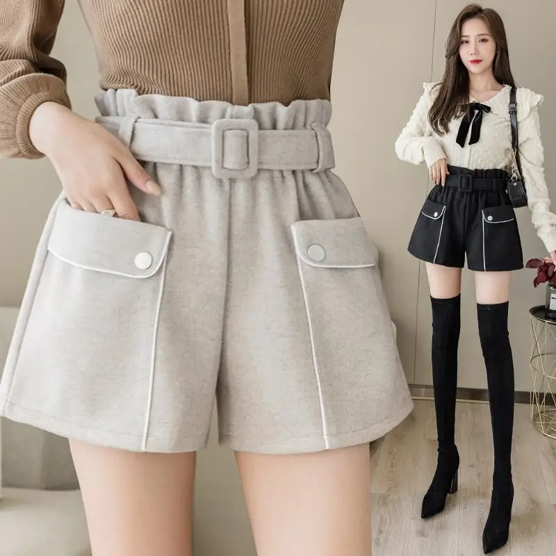 

Hairy shorts women 2021 autumn/winter high-waisted hundred show thin casual wide-legged leggings boots pants wear autumn models