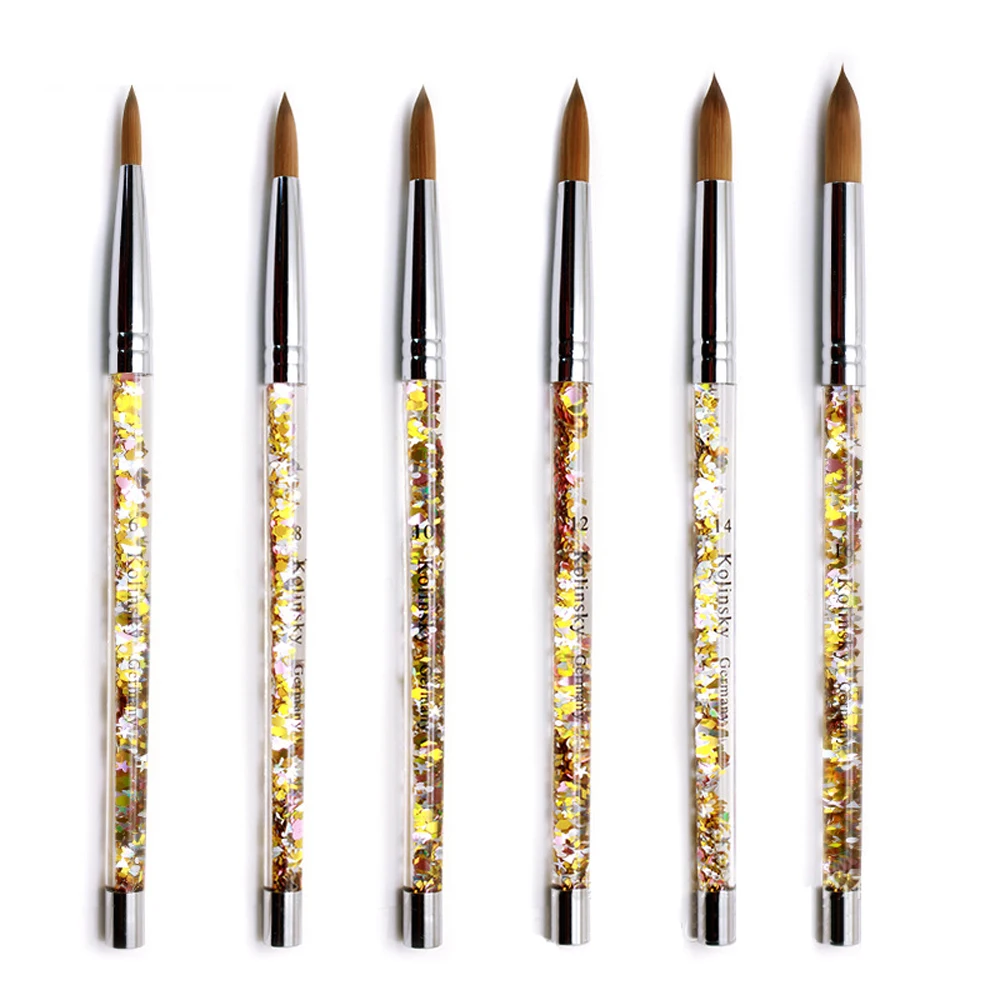 

30% Sable Kolinsky Brush Crystal Handle Nail Art Brushes UV Polish Carving Pen 6 Sizes Brush Gel Liquid Powder Drawing Set