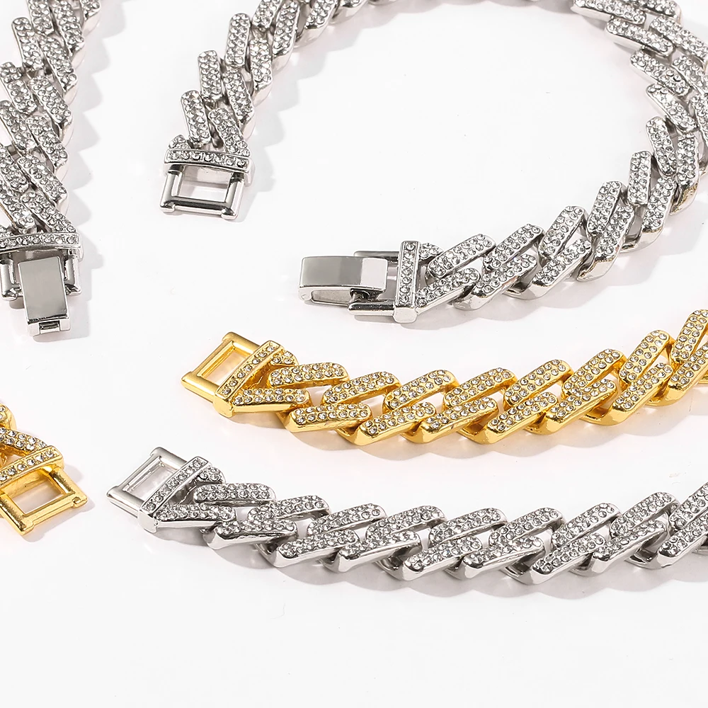 Хип-хоп сверкающие стразы толщиной браслеты из нержавеющей стали ювелирные