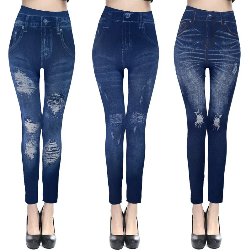 

Dreamlikelin Slim Women Leggings Plush Lined Faux Denim Jeans LeggingsFashion Fitness Leggings High Waist Pencil Pants