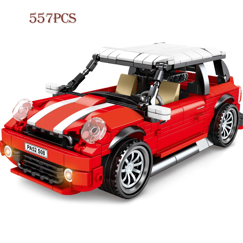

2021 red car boy assembling and inserting small particle children's building blocks